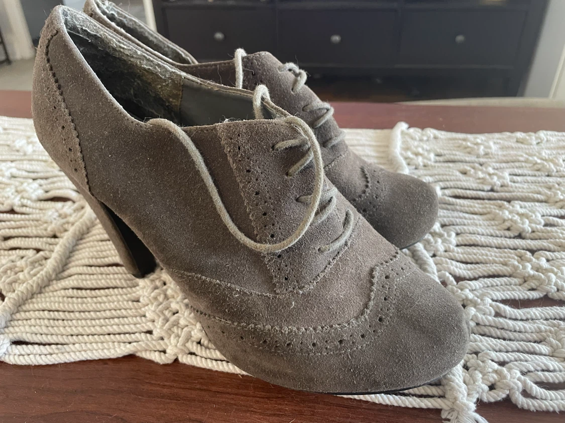 OBO! Grey Suede Wingtip Heels- Woman’s Size 8