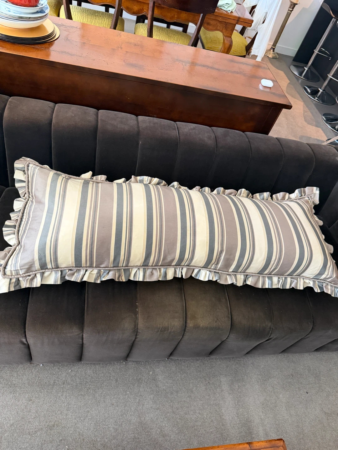 Striped Bolster Pillow with Ruffles - photo 2