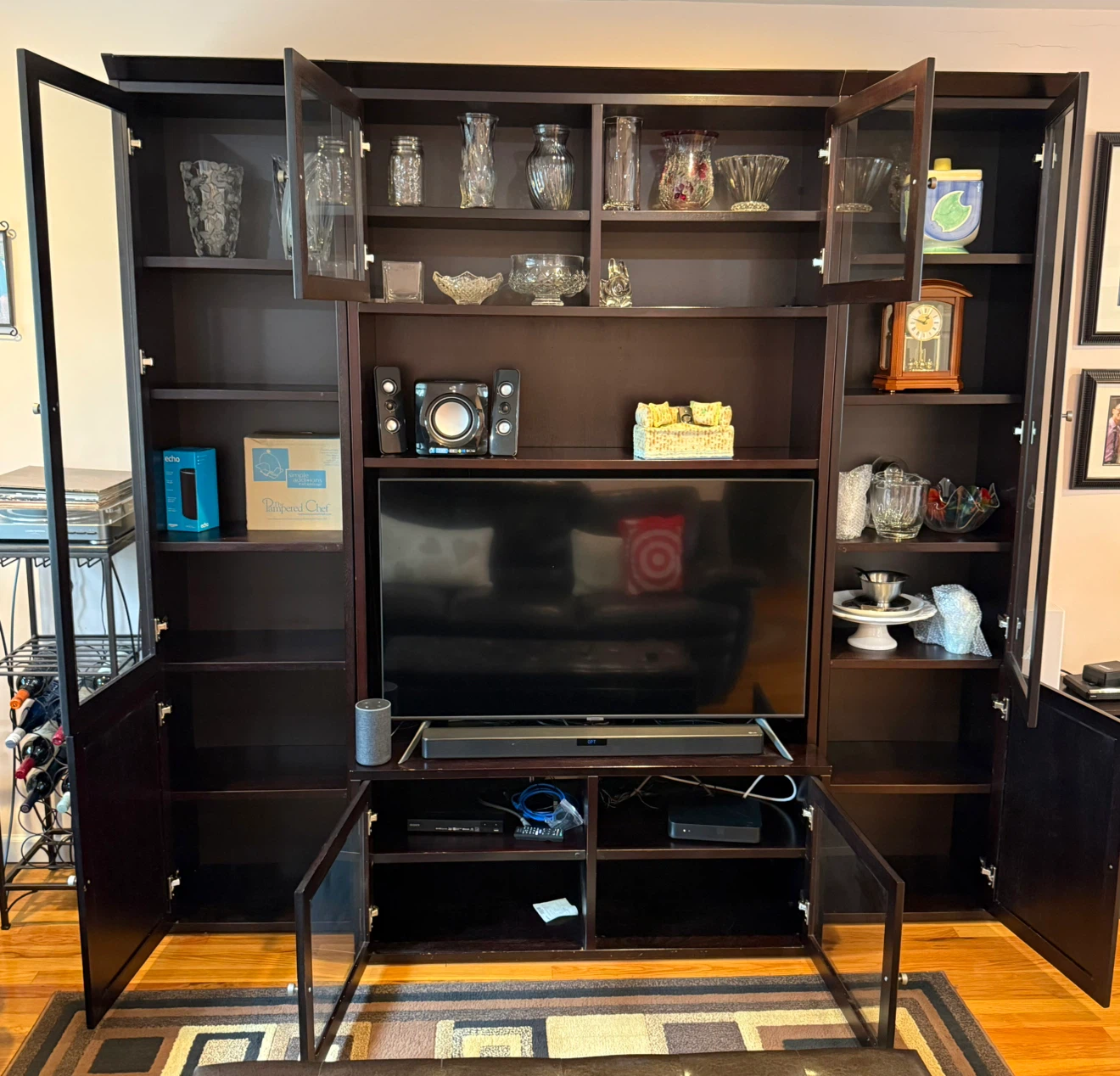 Dark Wood Entertainment Center with Glass Doors - photo 2