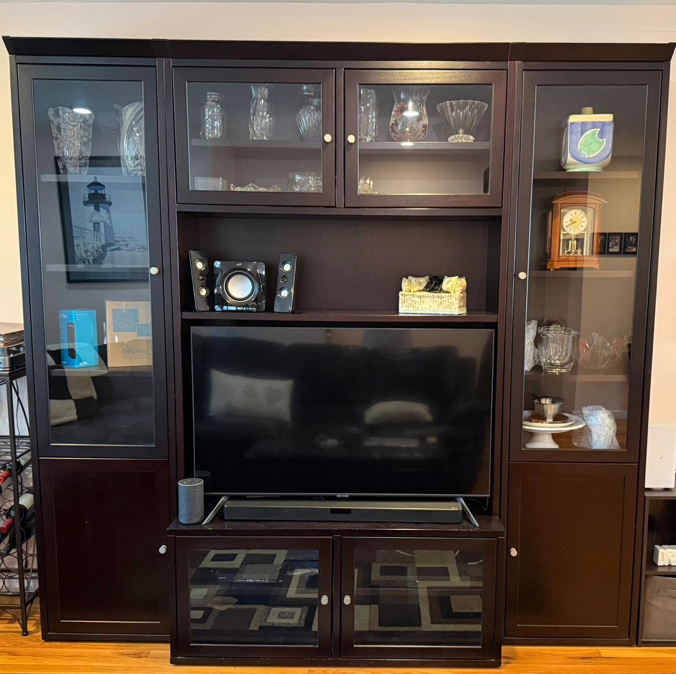 Dark Wood Entertainment Center with Glass Doors - photo 3