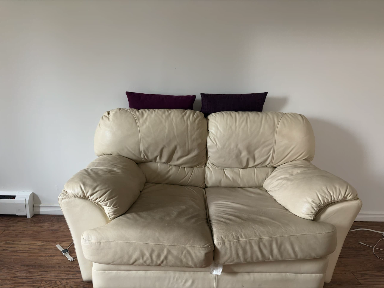Cream Leather Loveseat