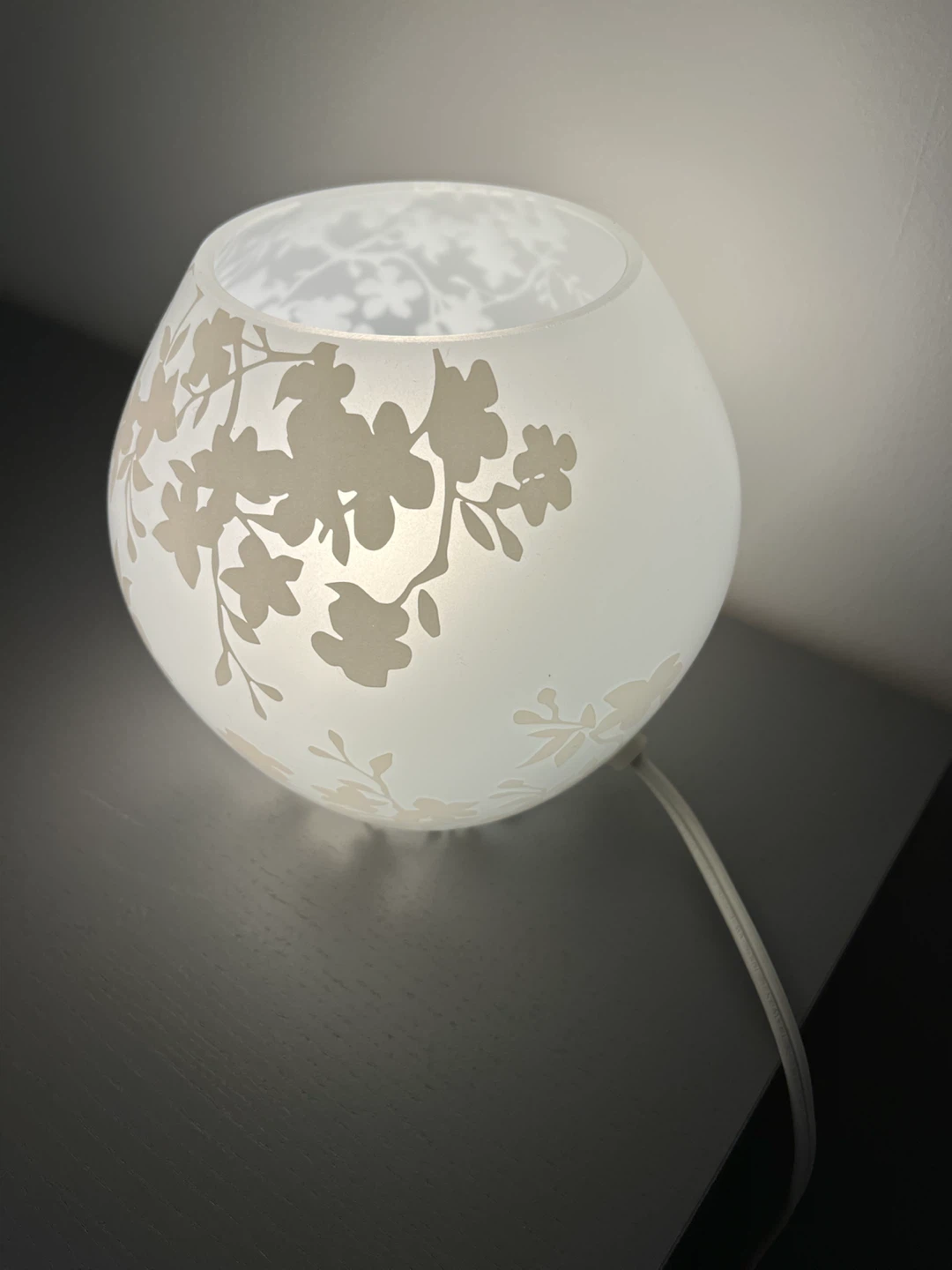 Ikea  Frosted Glass Lamp with Floral Design