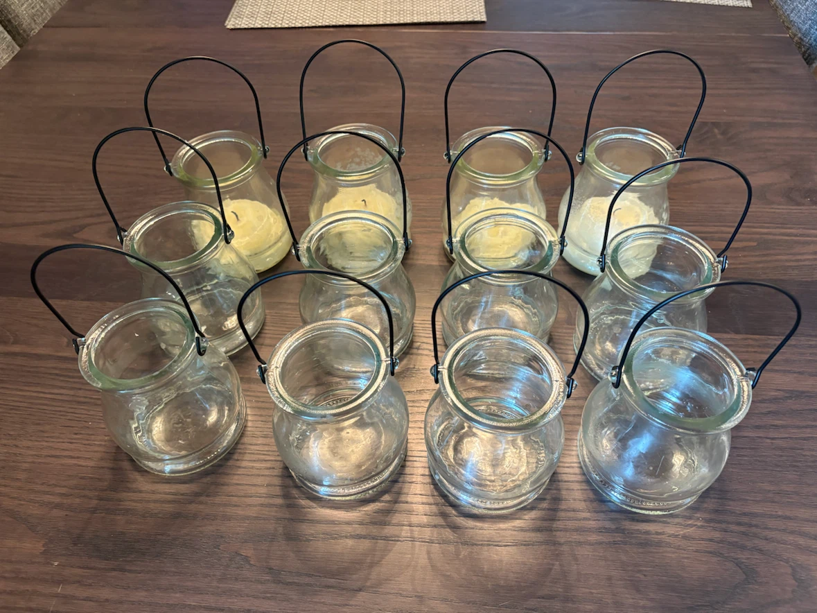 Set of 12 Glass Candle Holders with Handles