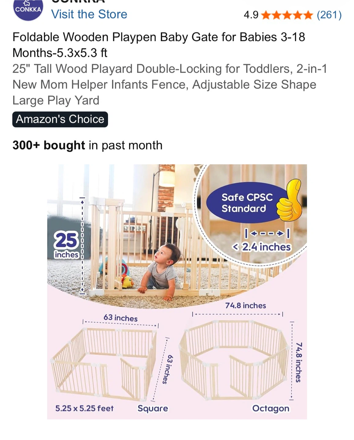 CONKKA Foldable Wooden Playpen Baby Gate - photo 3