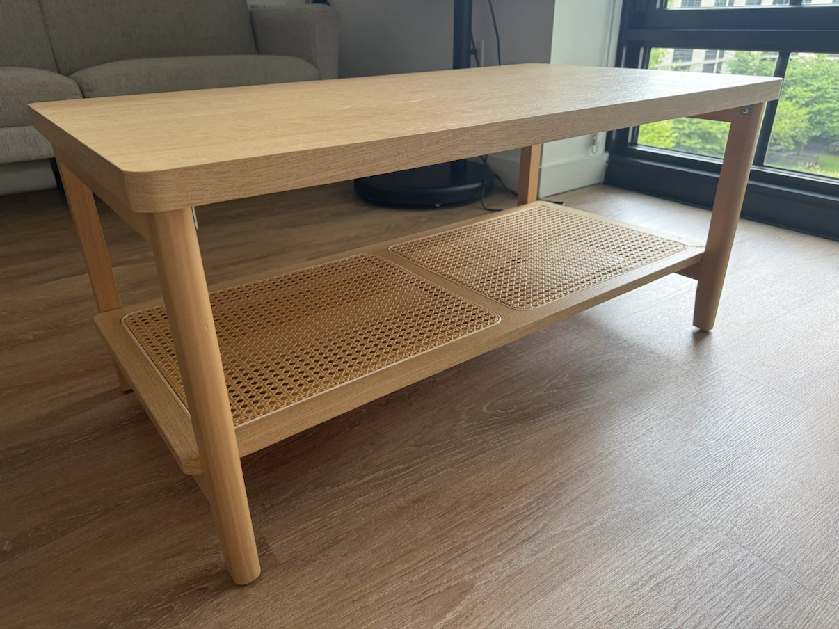 2 Tier Coffee Table with Rattan Storage Shelf