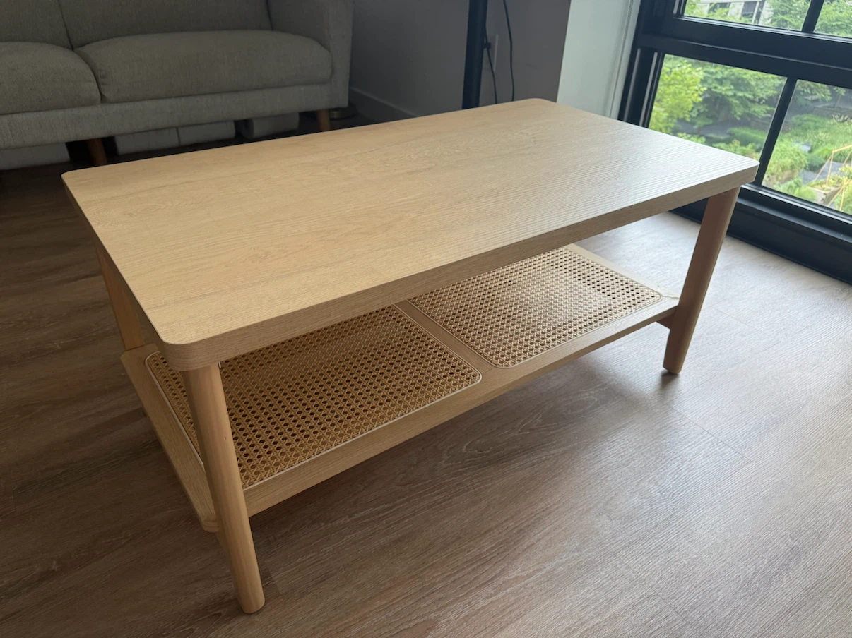 2 Tier Coffee Table with Rattan Storage Shelf - photo 2