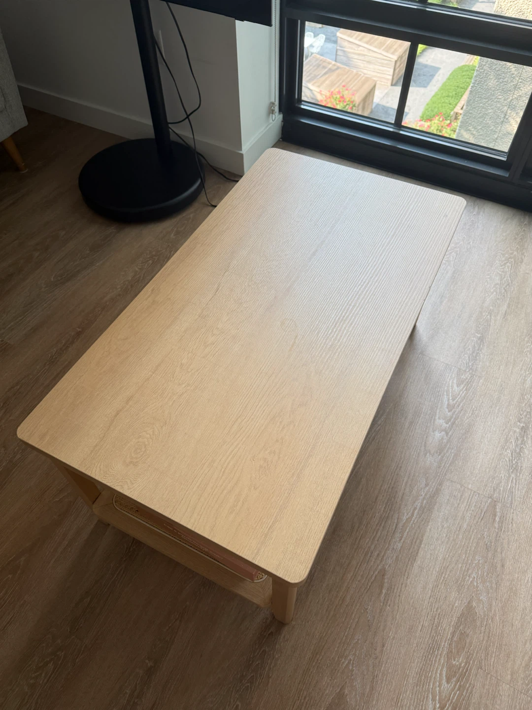 2 Tier Coffee Table with Rattan Storage Shelf - photo 3