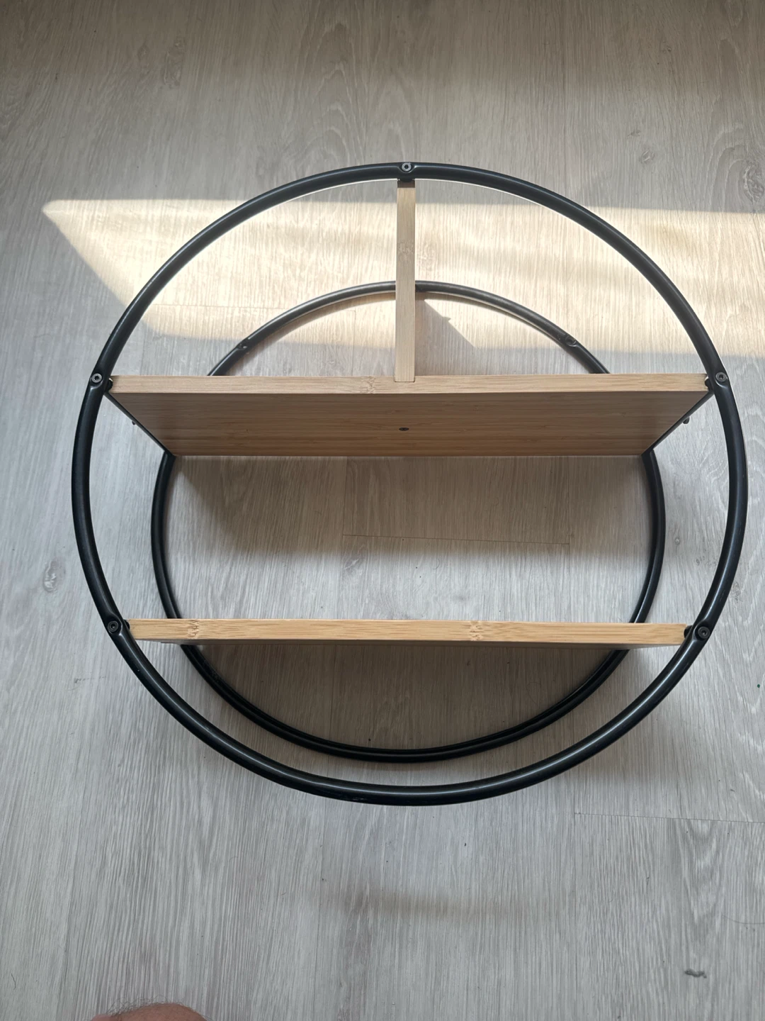 Round Metal Wall Shelf with Wood Shelves