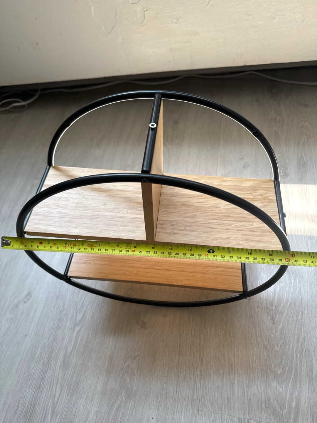 Round Metal Wall Shelf with Wood Shelves - photo 2