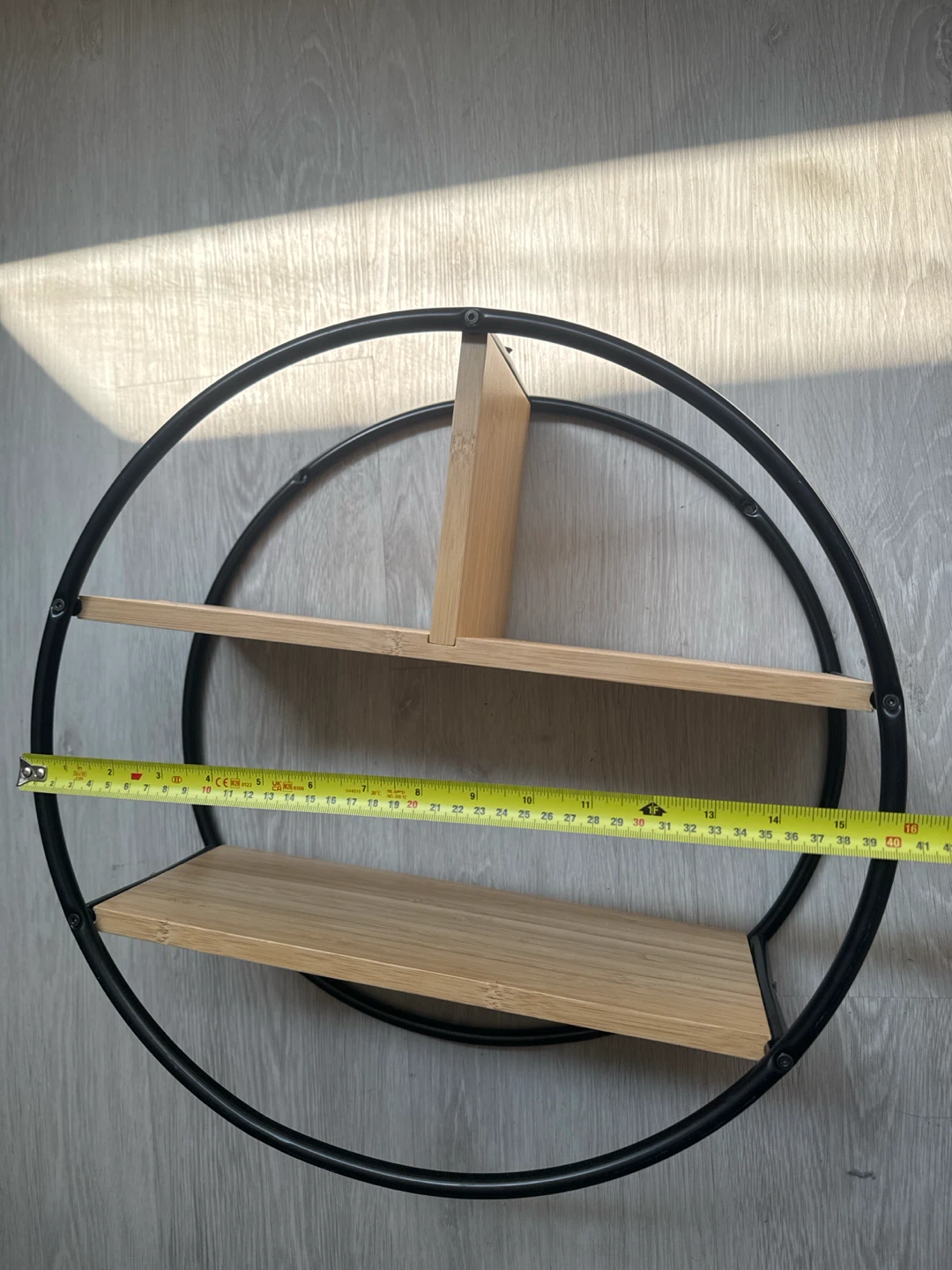 Round Metal Wall Shelf with Wood Shelves - photo 3