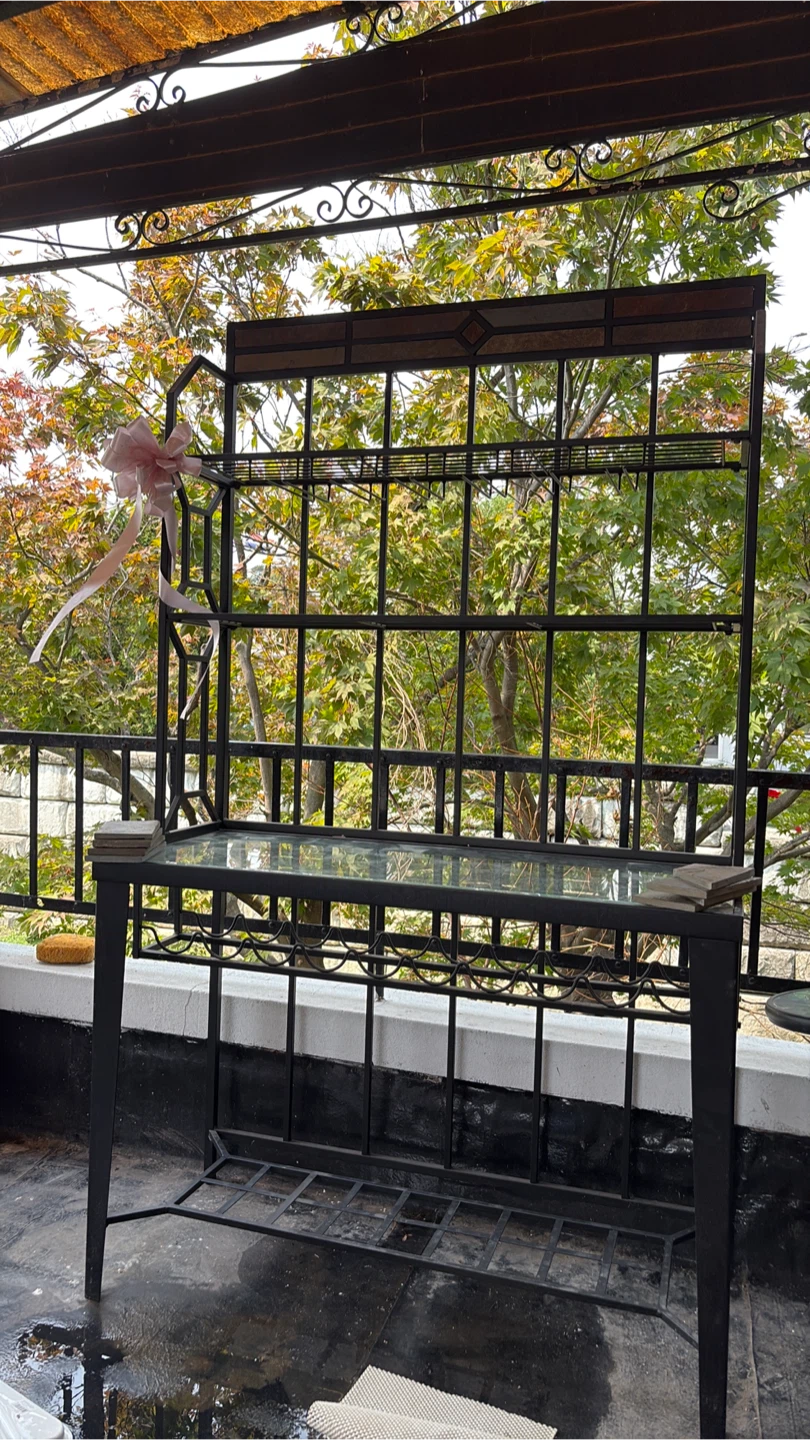 Wrought Iron Wine Bar Rack with Glass Shelves - photo 5