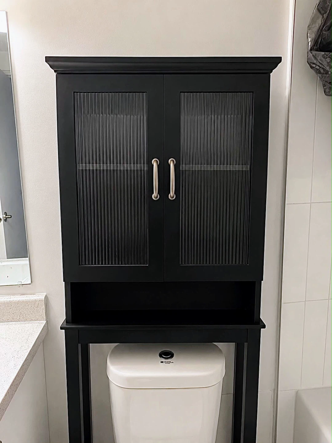 Dark brown Bathroom Storage Cabinet with Fluted Glass Doors