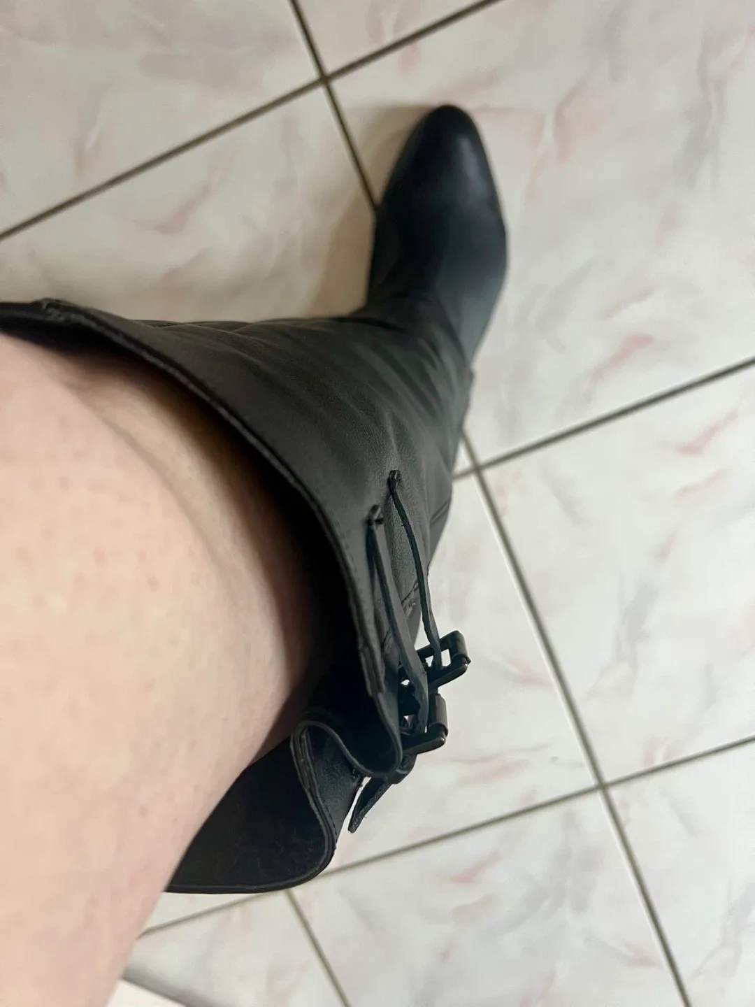 Black Leather Knee High Boots - 11W - photo 3