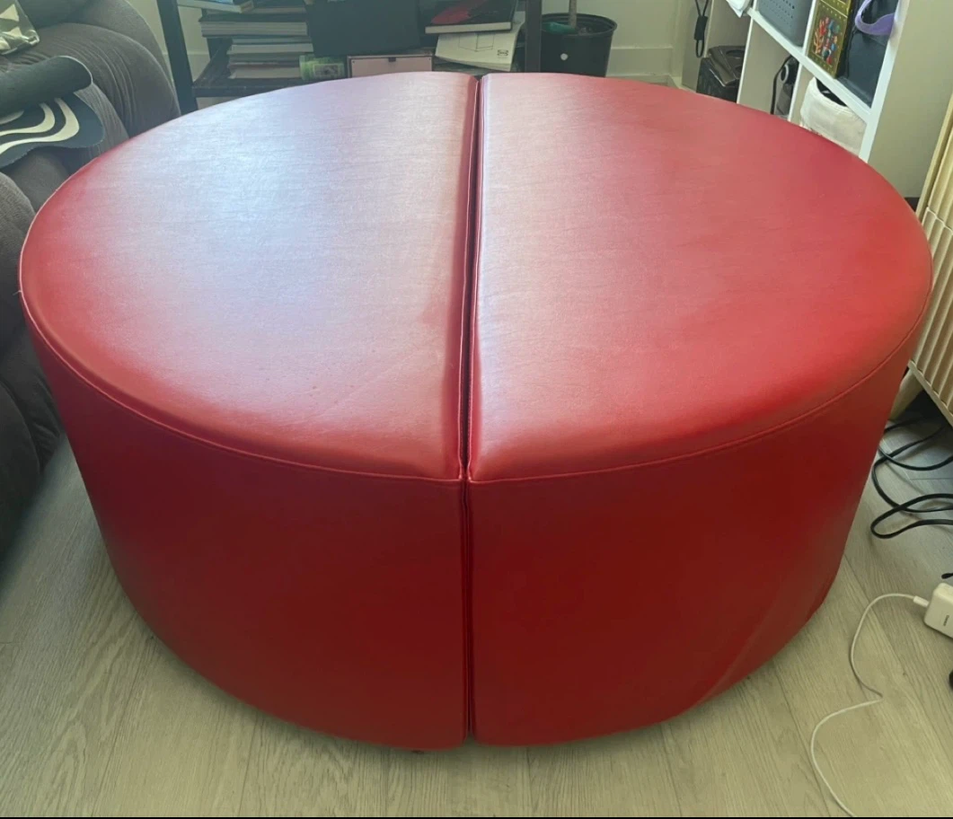 Set of 2 Red Faux Leather Half-Circle Ottomans