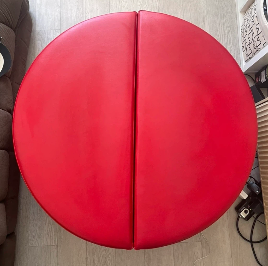 Set of 2 Red Faux Leather Half-Circle Ottomans - photo 3
