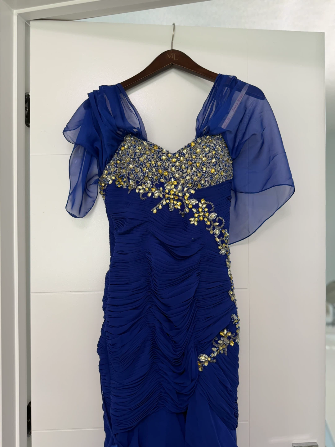 Royal Blue Embellished Ruffle Gown
