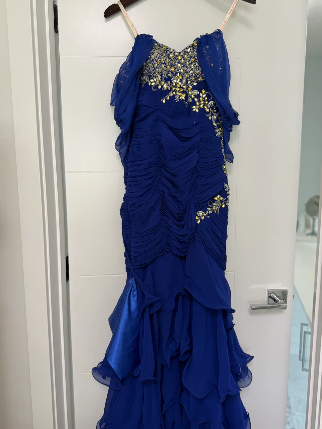 Royal Blue Embellished Ruffle Gown - photo 3