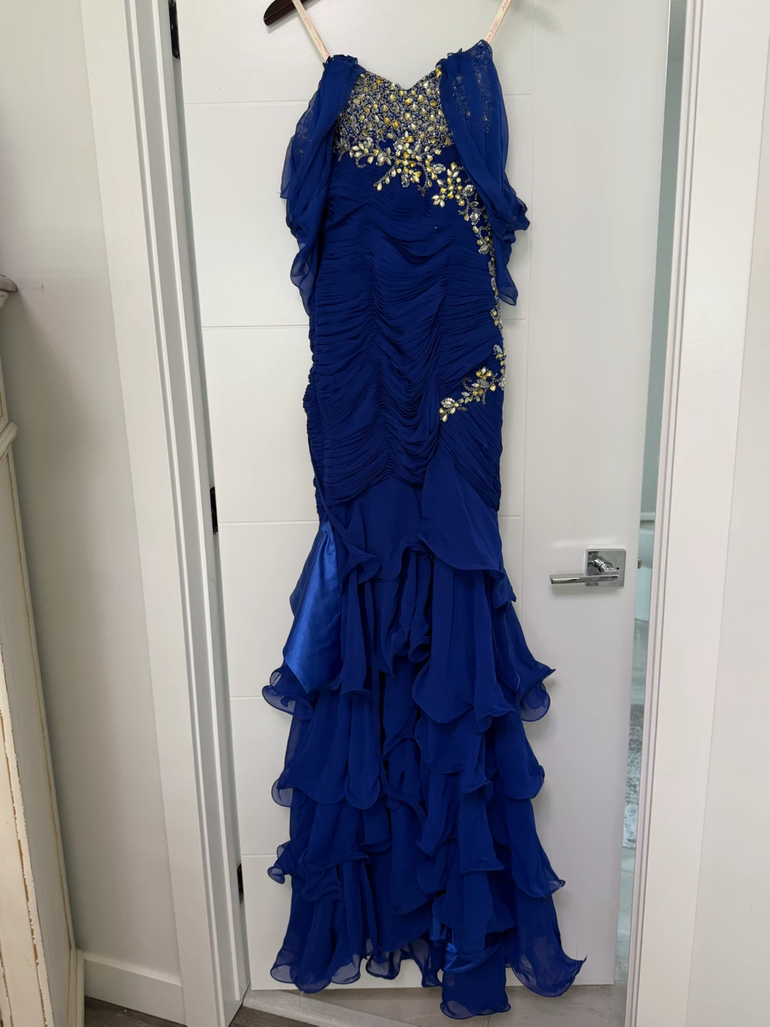 Royal Blue Embellished Ruffle Gown - photo 4