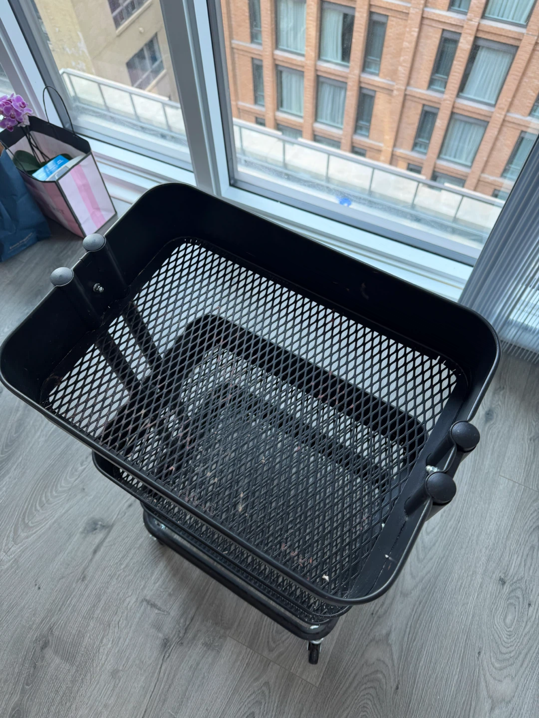 Black Rolling Storage Cart with Bamboo Top - photo 2