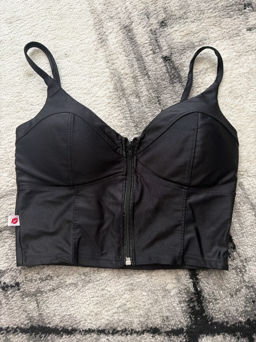 Black Cropped Corset Top with Zipper