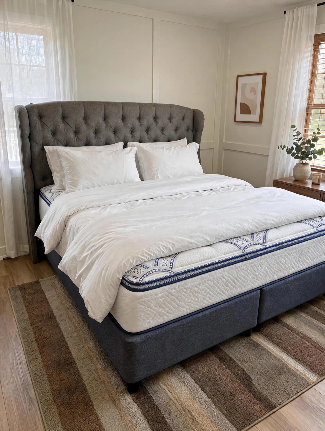 KING SIZE Bed Set - Grey Headboard, Box Spring, Frame & Mattress - photo 2