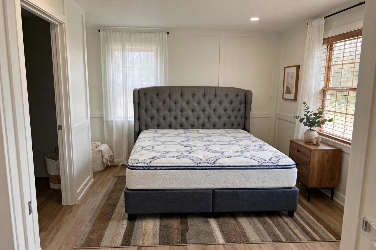 KING SIZE Bed Set - Grey Headboard, Box Spring, Frame & Mattress - photo 3