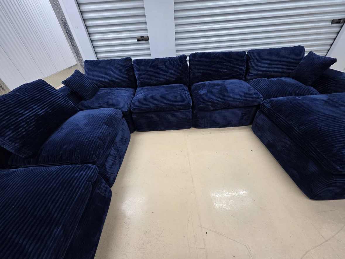 Navy Blue Corduroy Sectional Sofa with Ottomans