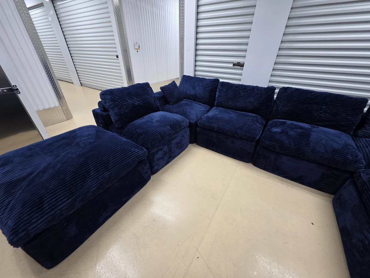 Navy Blue Corduroy Sectional Sofa with Ottomans - photo 4