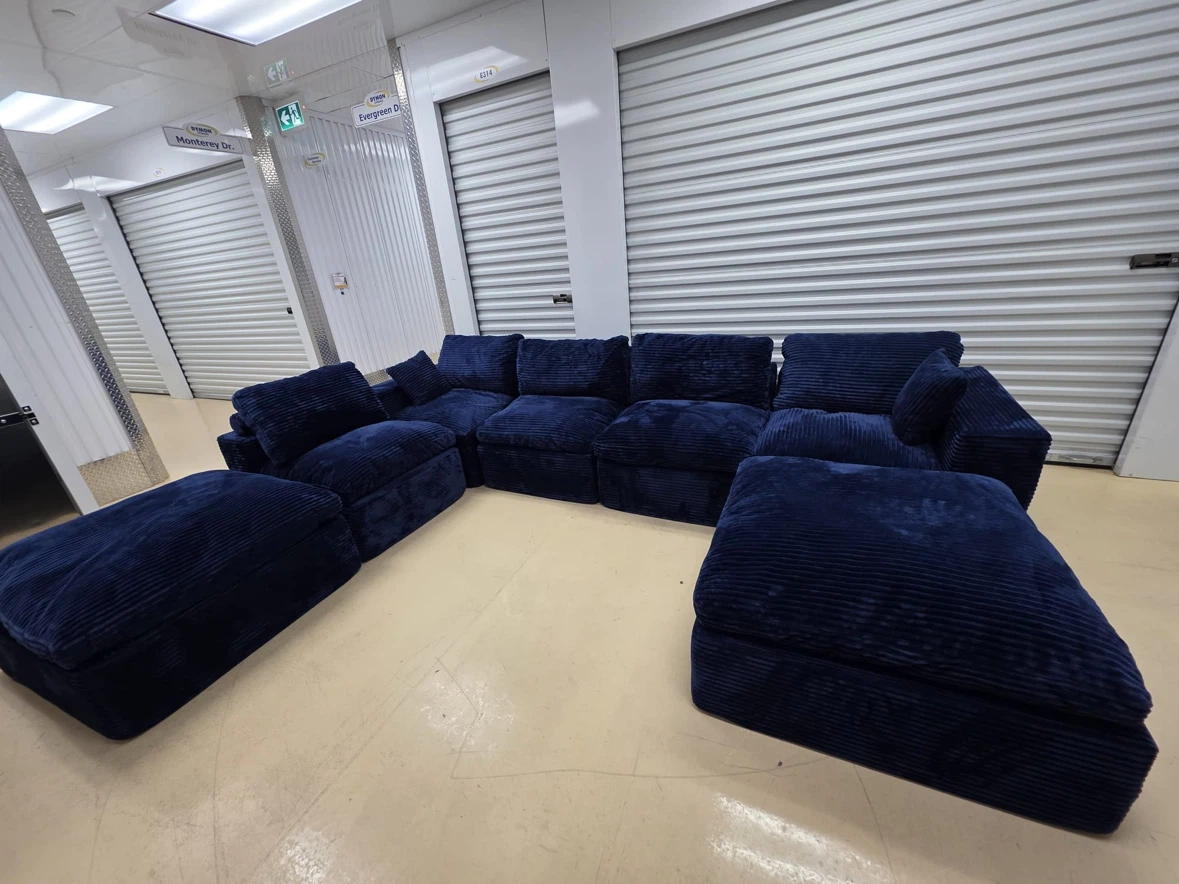 Navy Blue Corduroy Sectional Sofa with Ottomans - photo 5