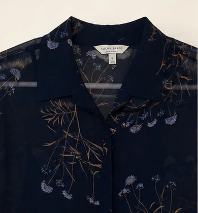 Lucky Brand Navy Floral Sheer Button-Up Shirt Dress