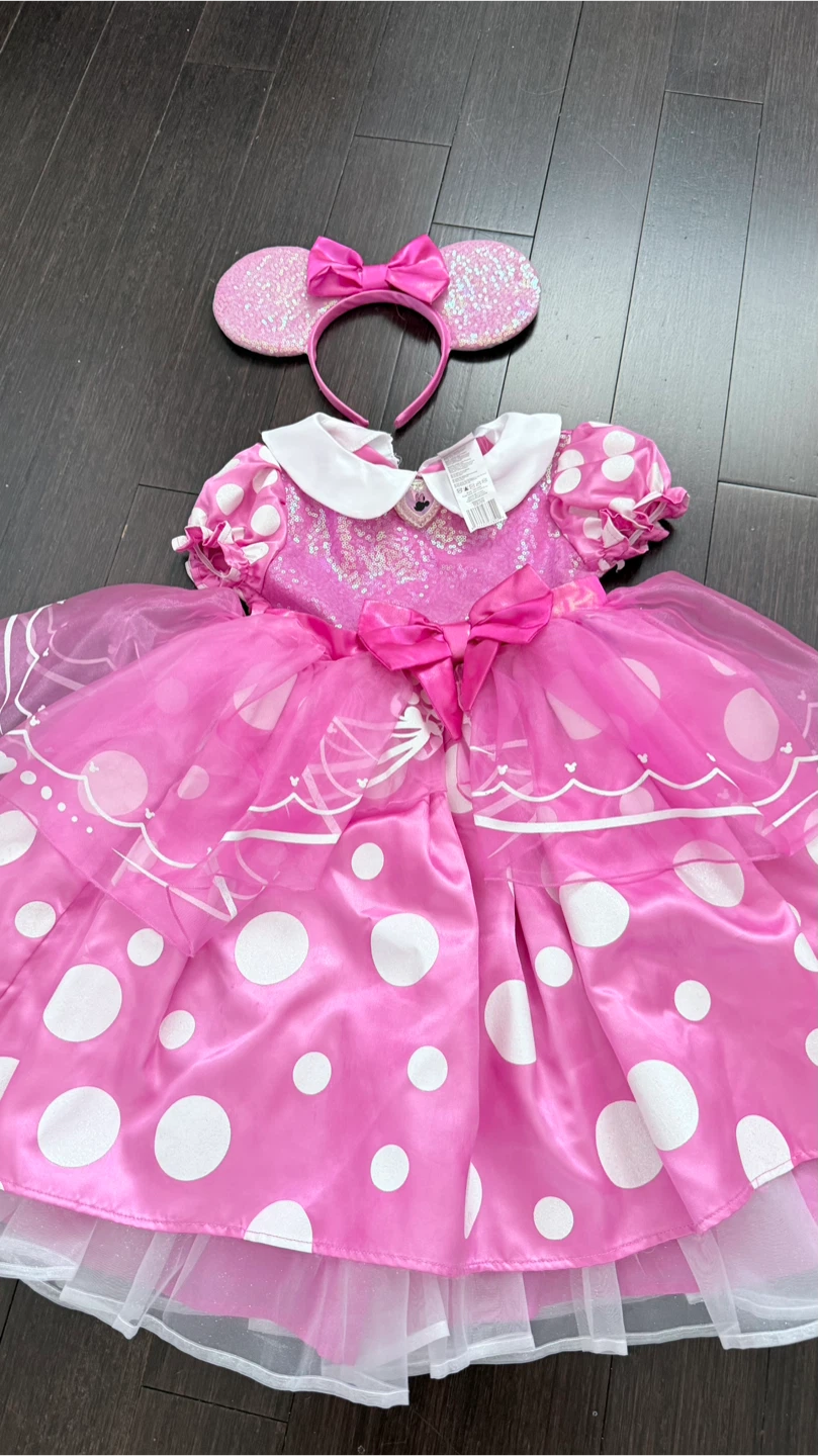 Disney Minnie Mouse Pink Polka Dot Costume Dress XS/TP (3-4)