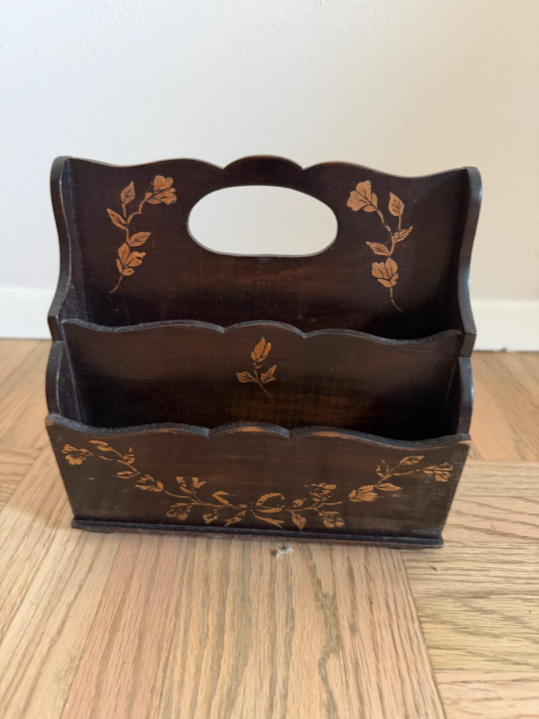 Vintage Wooden Letter Holder with Floral Inlay