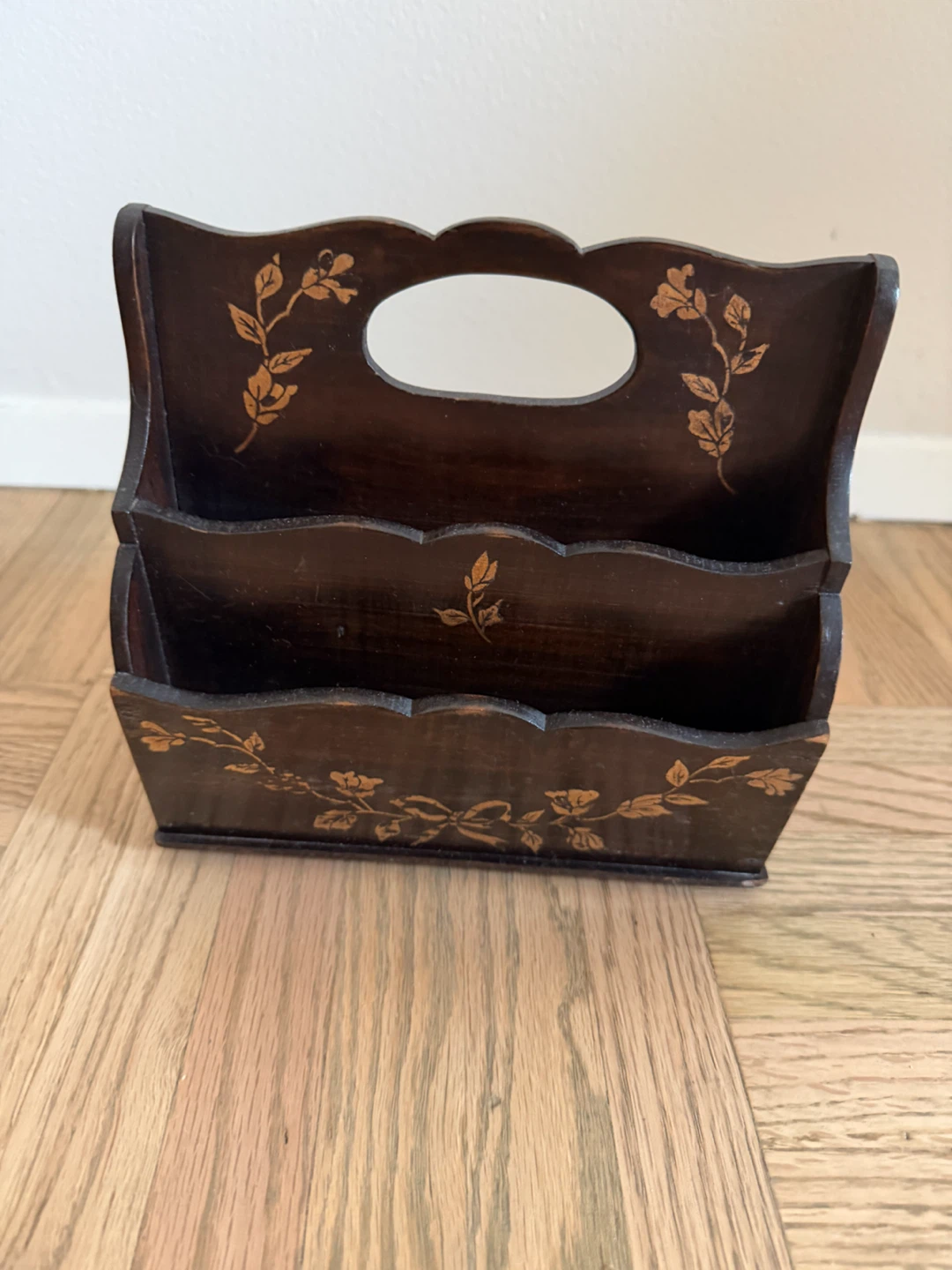 Vintage Wooden Letter Holder with Floral Inlay - photo 4
