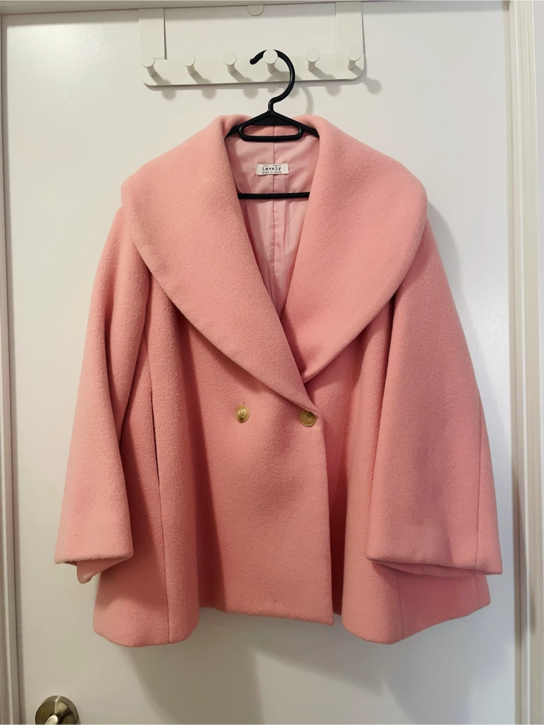 Pink Double-Breasted Wool Blend Coat