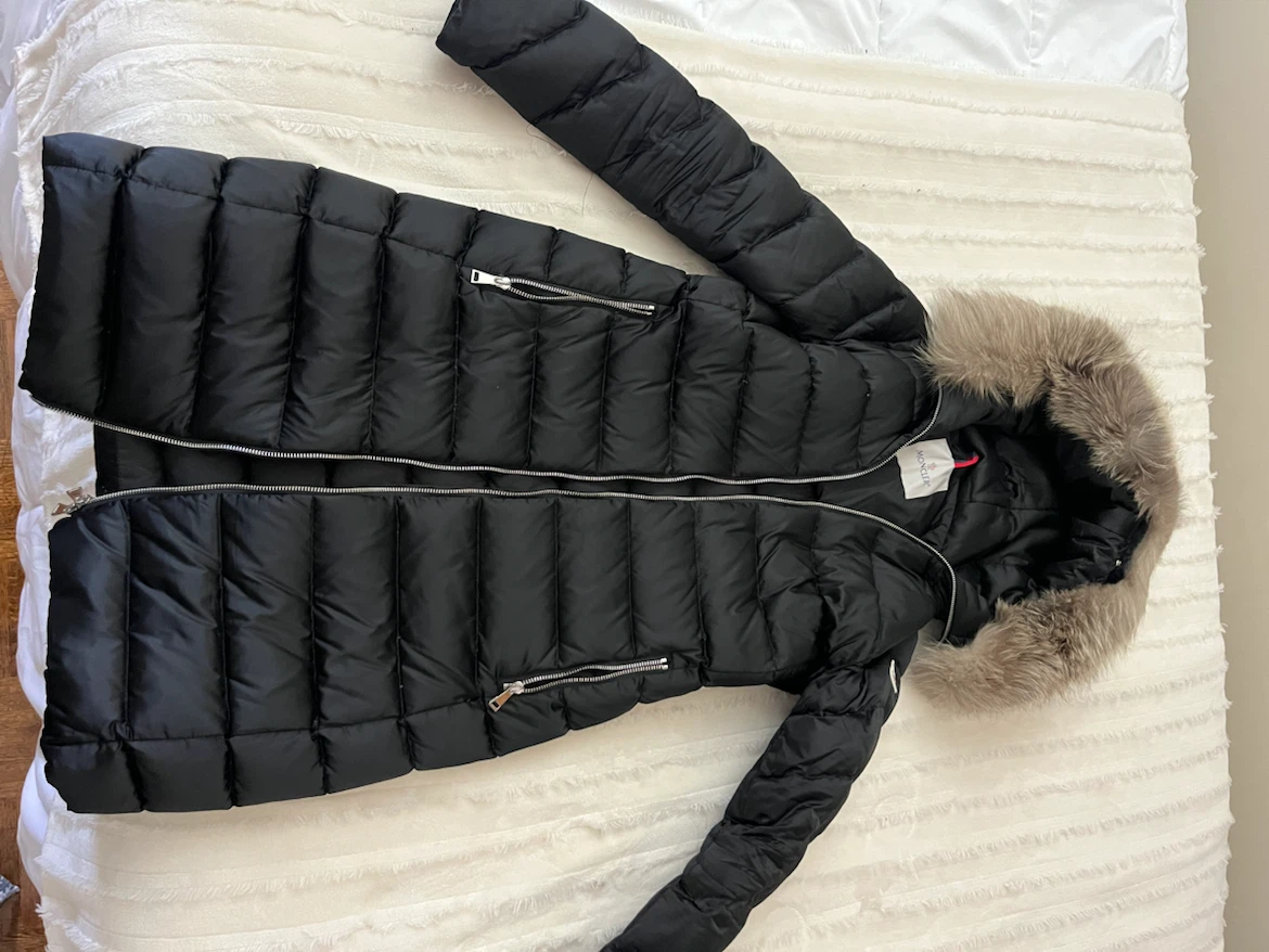 Moncler Black Puffer Coat with Fur Hood