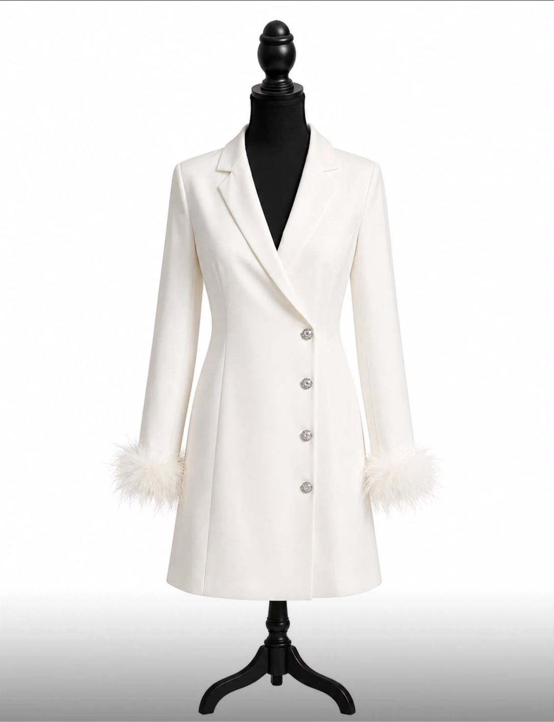 FeHaute White Feather Trim Blazer Dress - photo 2