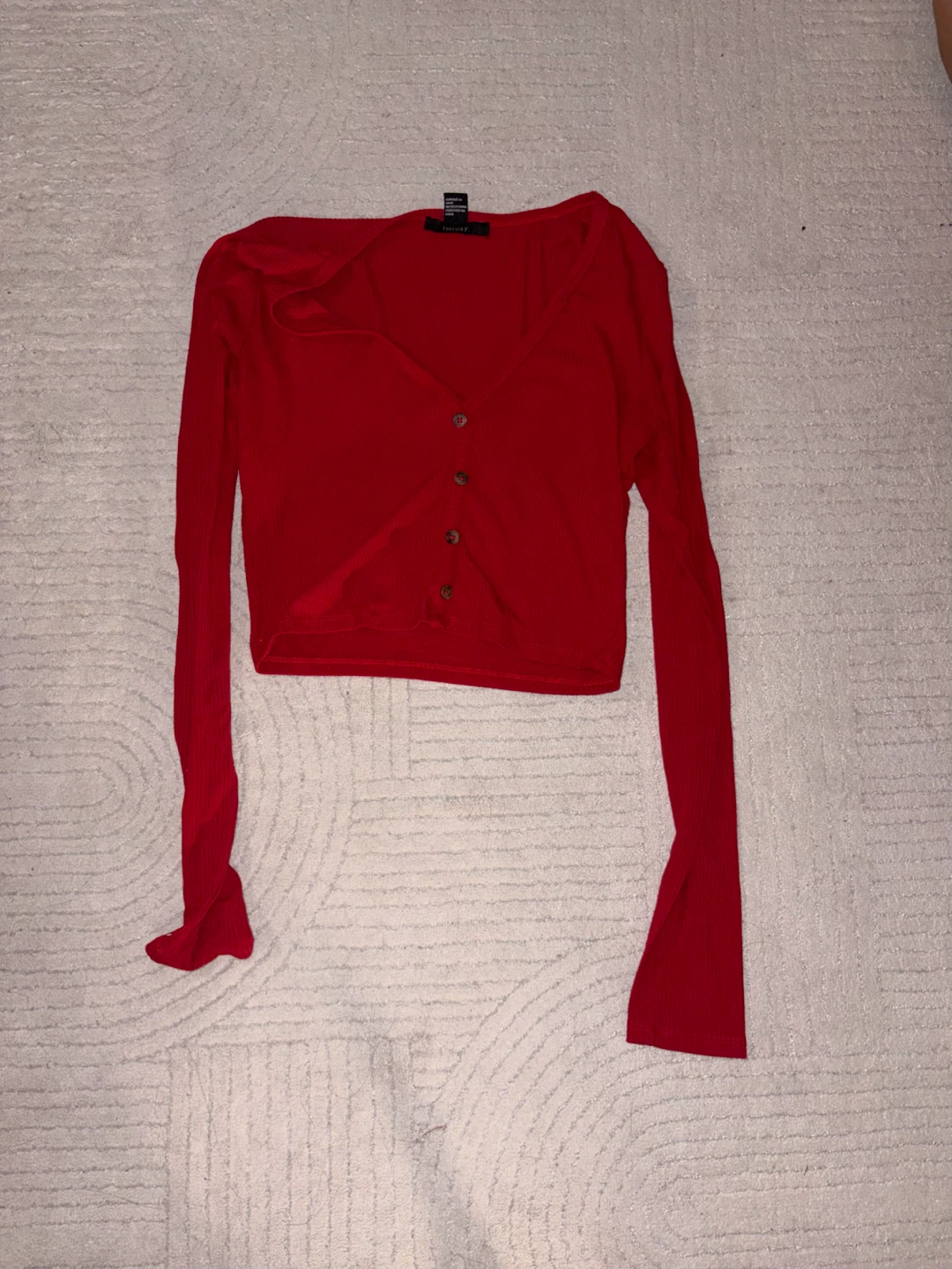 Red Cropped Cardigan