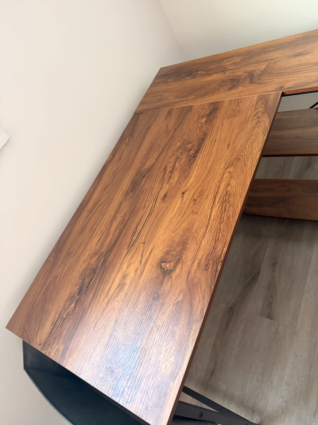 L-Shaped Wood Grain Desk with Shelves - photo 4