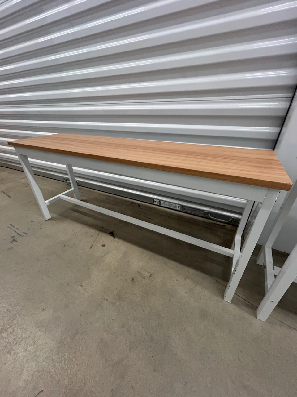 Two Wooden Top Bench with White Metal Frame - photo 5