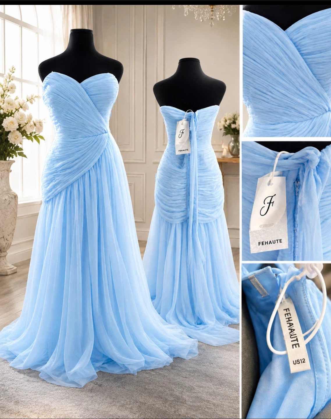 FEHAUTE Light Blue Strapless Gown US 12