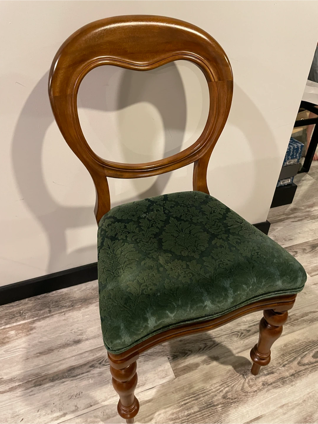 Ornate Wooden Accent Chair with Green Velvet Seat