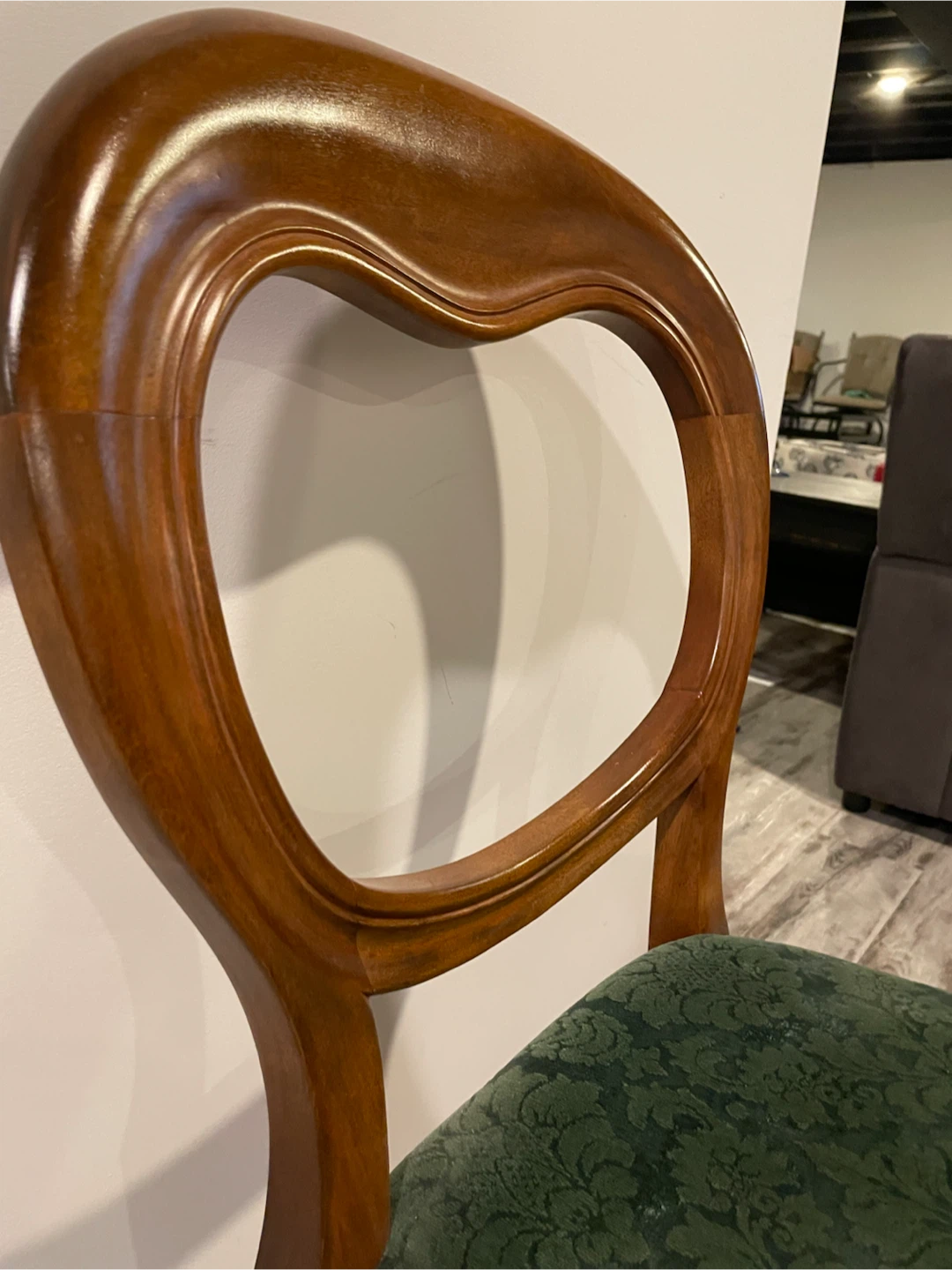 Ornate Wooden Accent Chair with Green Velvet Seat - photo 2