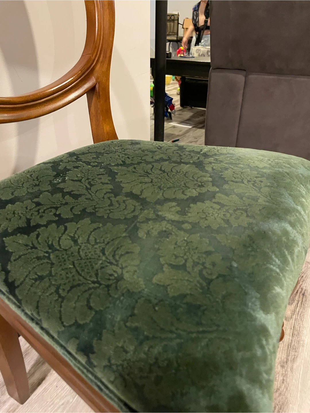 Ornate Wooden Accent Chair with Green Velvet Seat - photo 3