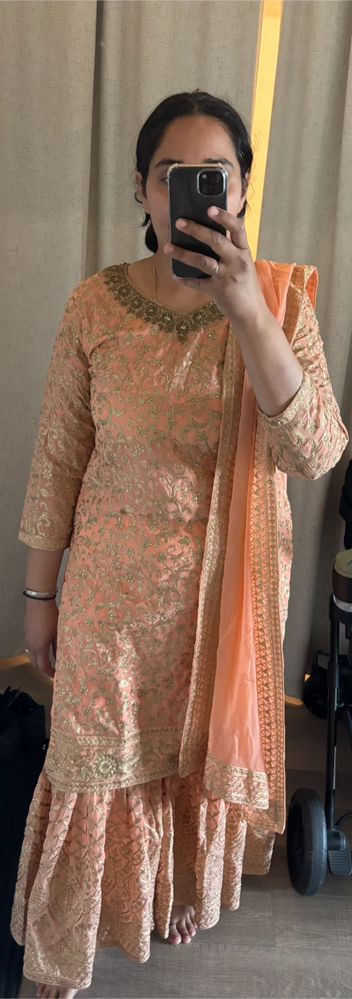 Peach Embroidered Sharara Suit with Dupatta