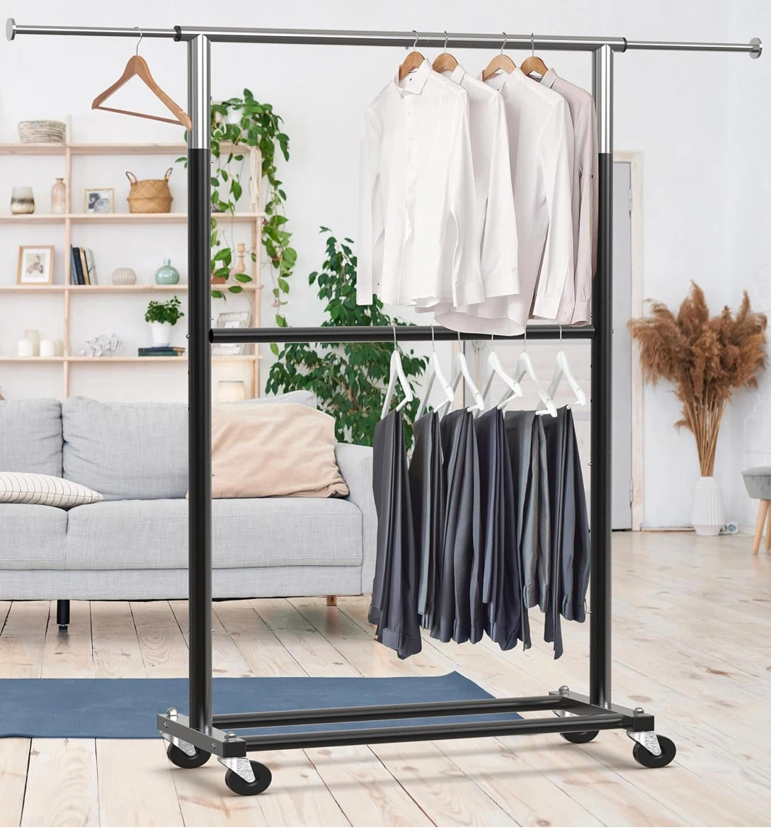 N E W  Simple Houseware Double Rail Rolling Garment Rack