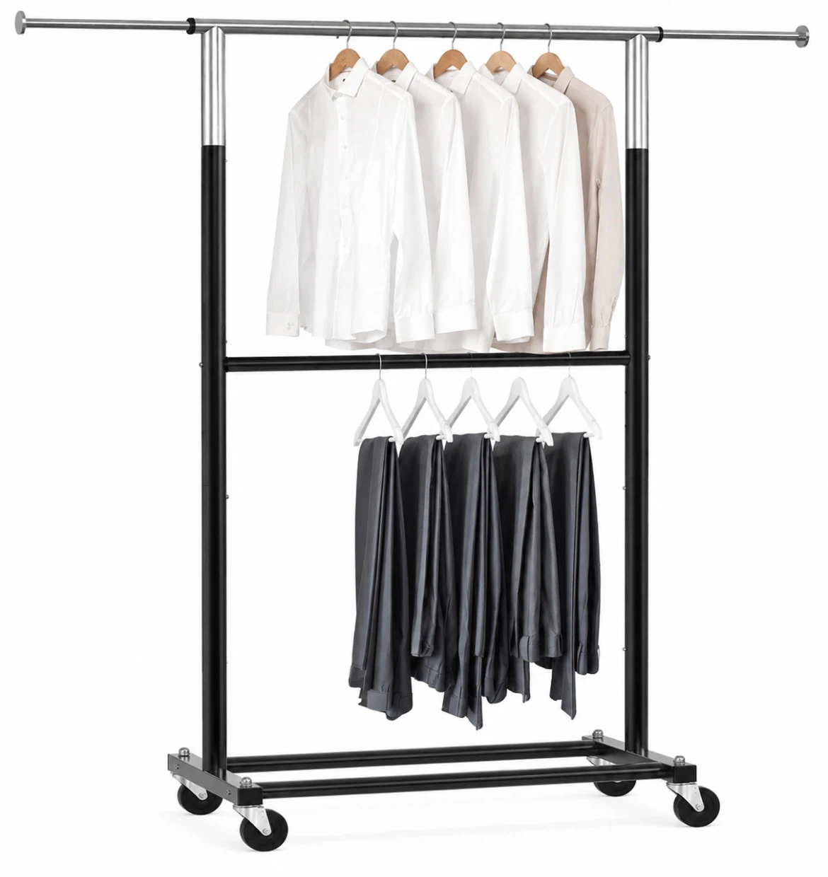 N E W  Simple Houseware Double Rail Rolling Garment Rack - photo 2