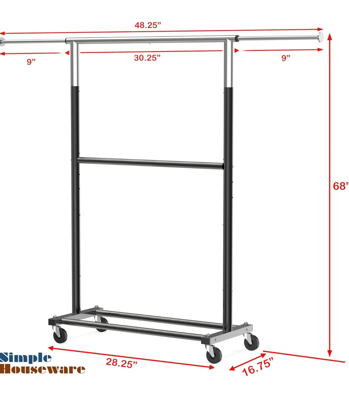 N E W  Simple Houseware Double Rail Rolling Garment Rack - photo 3