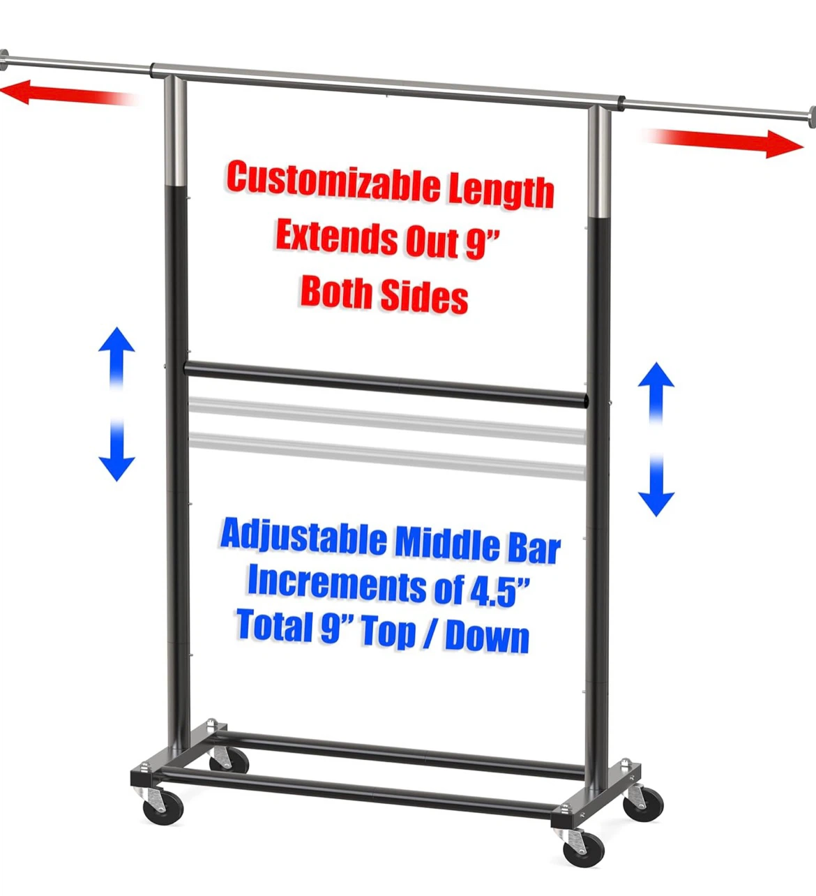 N E W  Simple Houseware Double Rail Rolling Garment Rack - photo 5