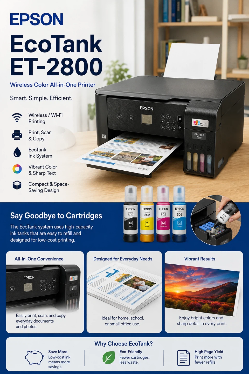 Epson EcoTank ET-2800 Wireless All-in-One Printer