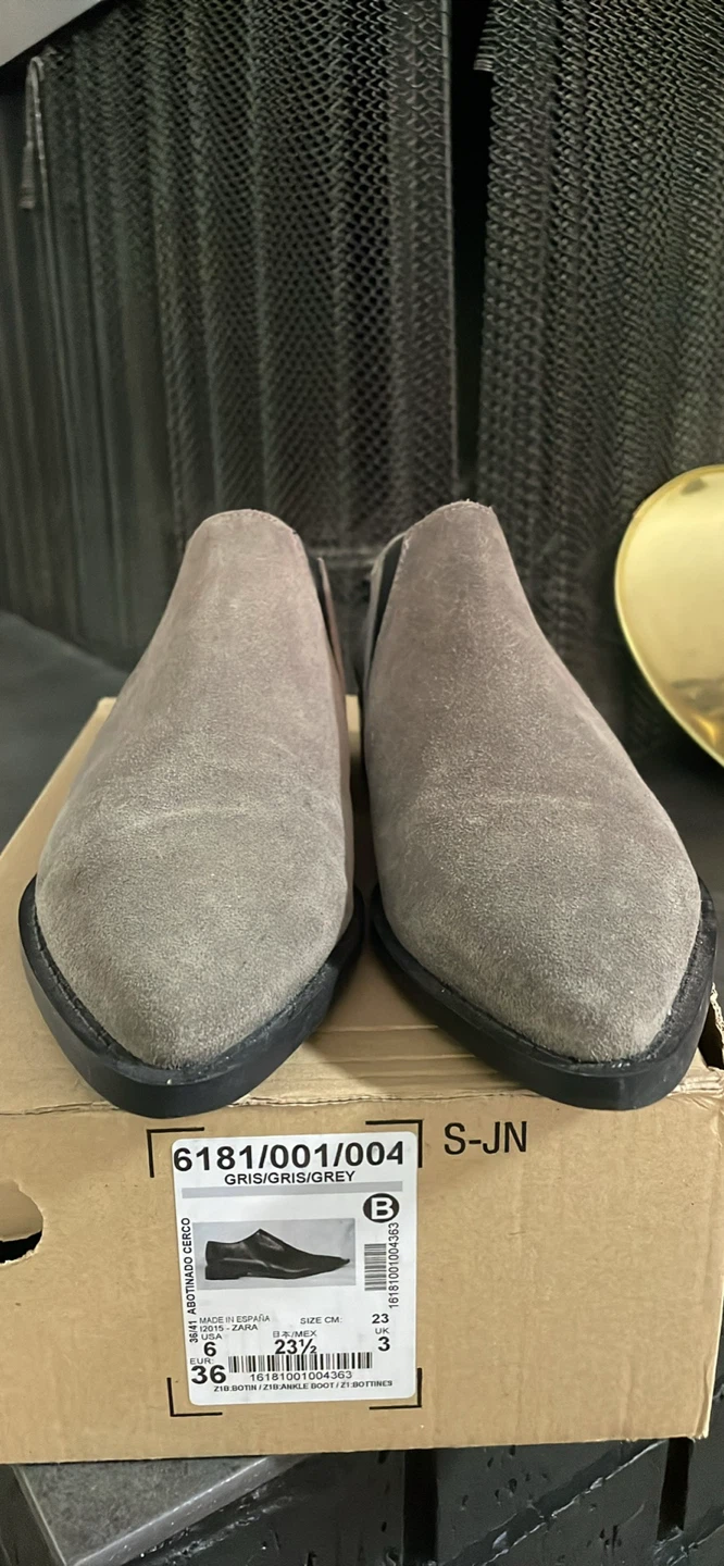 ZARA Grey Suede Pointed Toe Slip-On Flats - photo 2